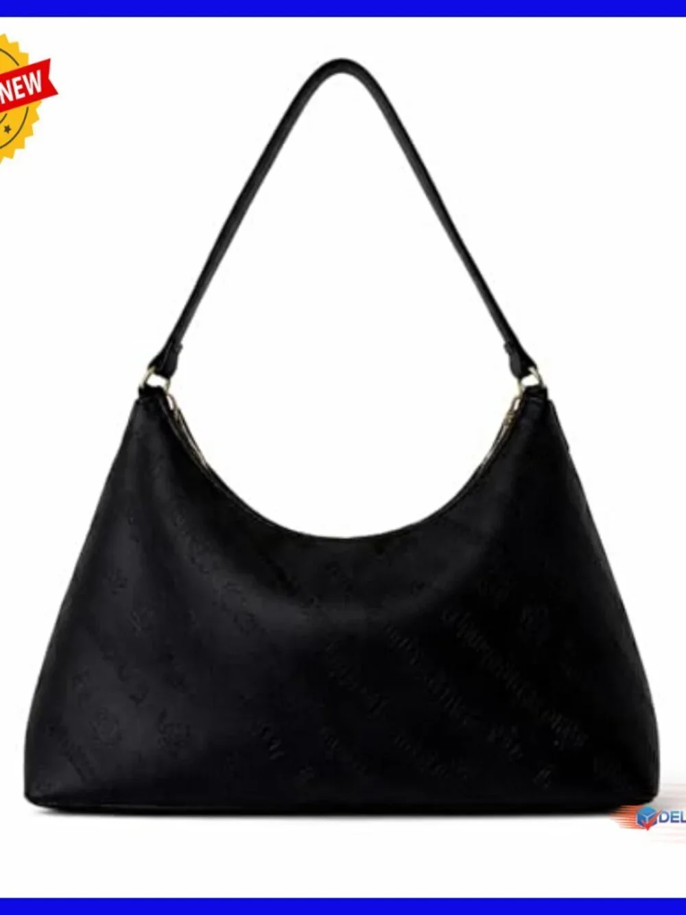 Medium Hobo Bag with Gold Charm Chain, Zip Top Closure, Polyester